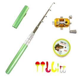 EMMRAGNO Portable Pocket Telescopic 38inch Mini Pen Fishing Rod and Reel Combos, Small Pen Fishing Pole with Reel Line Bait Hook, for River, Lake, Ice Fishing and So On (Green)