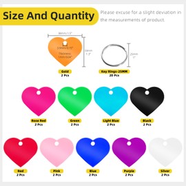 Mardatt 40Pcs(20 Set) Aluminum Blank Tags with Key Ring Kit, 10 Colors Heart Stamping Blanks Engraving Blank Discs Dog Tag Pet Tags for DIY Decorative Craft, 38 x 33 x 1mm