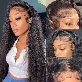 GCTGCT 13x6 Lace Frontal Wigs Human Hair Water Wave 24 Inch Hd Transparent Lace Front Wigs Human Hair Water Wave Pre Plucked With Baby Hair Wet And Wavy 200 Density Natural Colo