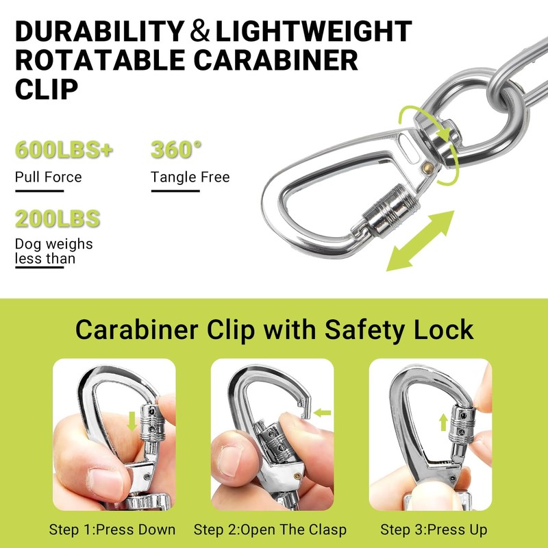 Chew-Proof Heavy Duty Dog Chain Leash 10-30FT Tangle-Free Metal Tie