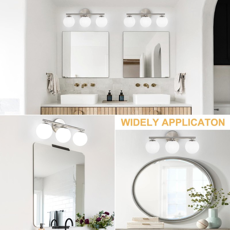 foucasal Brushed Nickel Bathroom Light Fixtures 3-Light Globe Vanity Light