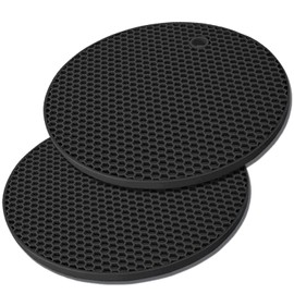TENOC Silicone Trivet Mats for Hot Pots & Pans, Heat Resistant Pot Holder, Non-Slip Hot Pads for Dishes & Cookware, Multipurpose Kitchen Table Teapot Coaster, 7.1 Inch, 2 Pcs, Black