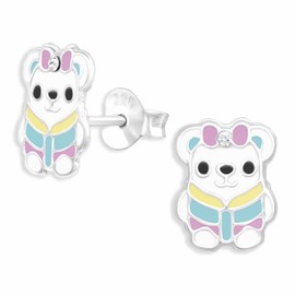 Monkimau Cute Bear Stud Earrings 925 Silver Jewellery Silver Earrings Medical for Children Girls Women, Silver