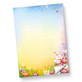 tatmotive Florentina Writing Pads, DIN A4, Lined, 2 Pads, Letter Paper Pad, Colourful Flowers