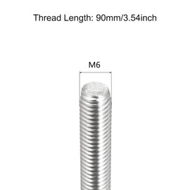 TOP-VIGOR 10Pcs M6 x 90mm Fully Threaded Rod, 304 Stainless Steel Right Hand Threads Rods, Fully Studding Rod Bar for Anchor Bolts, Clamps, Hangers and U-Bolts