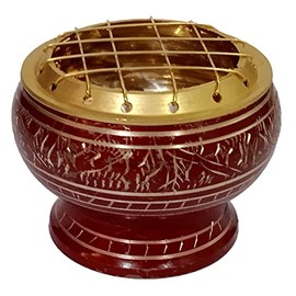 Purpledip Metal Charcoal Incense Burner: Engraved Design Loban Bakhoor Pastille Dhoop Dani Holder (12572)