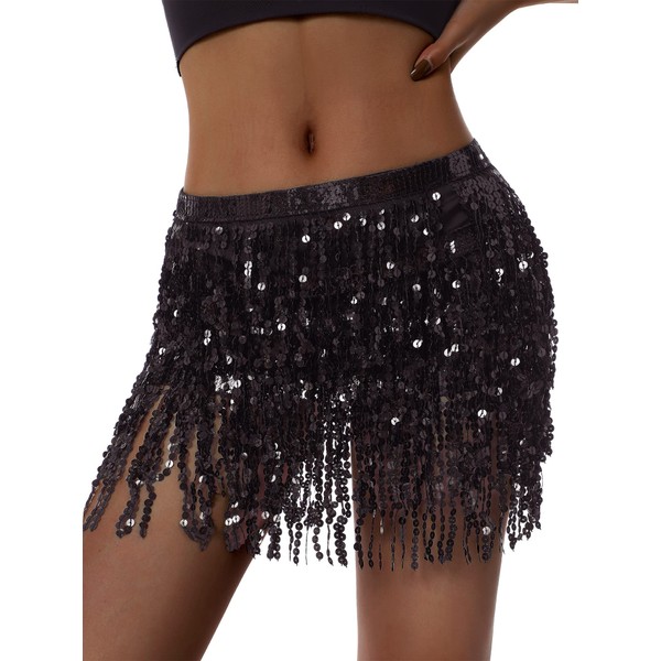 Edhomenn Women's Sequin Tassel Mini Skirt Low Waist Short Skirt