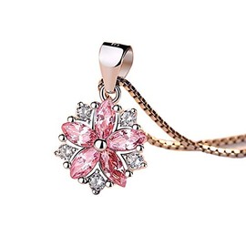 Glam Jewelry Cherry Blossom Necklace, Present for Women, Girlfriend, Wife, 925 Silver, Zirconia, Sterling Silver, Cubic Zirconia
