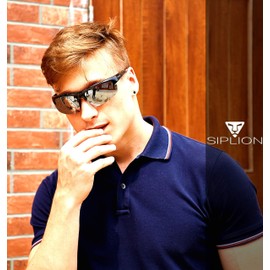 SIPLION Men's Polarized Sunglasses Sports Glasses for Cycling Fishing Golf TR90 Superlight Frame (Black Frame/Silver Lens(Mirrored)-upgrade, As the picture)