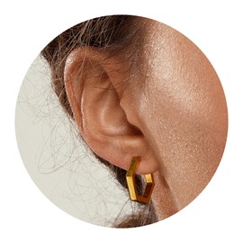 Tini Lux | Hypoallergenic Earrings | Titanium Small Friday Endless Hex Hoops | Gold | Titanium Hoop Earrings | Gold Hoops for Women, Sensitive Ears, Trendy Womens Earring Set (Gold)