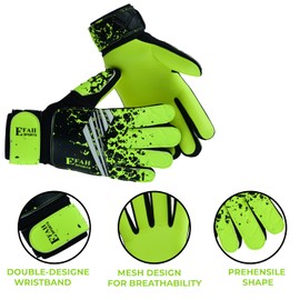 Efah Sports - Guantes de portero de fútbol para niños, jóvenes, guantes de portero de fútbol con palmas de protección de súper agarre (talla 4, adecuada para niños de 6 a 9 años, color amarillo fluorescente)
