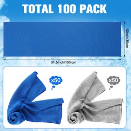 Shellwei 100 Pcs Cooling Towels Bulk 40 x 12 Inch Ice Towel Microfiber Sports Cooling Towels for Neck Face, Breathable Chilly Towel for Yoga Sport(Royal Blue, Light Gray)