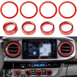 Auovo AC knob Cover Trims and AC Vent Inner Rings for Toyota Tacoma Accessories 2016-2023 Interior Air Conditioner Vent Ring Cover Trims Air Conditioner Knob Rings 8pcs-Set (Red)