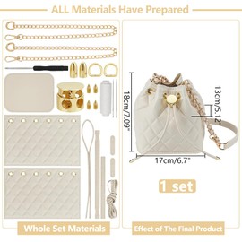 WADORN DIY PU Leather Bucket Bag Making Kit, Handmake Crossbody Bag Sewing Knitting Sets for Purse Making Handbag Making Materials Accessories for DIY Shoulder Bag Making, White