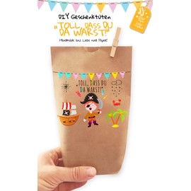 6 x Pirate Gift Bags, Made in Germany, Gifts, Party Bags, Giveaways, Children's Birthday, Wedding (Pirate 1)