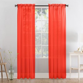 Megachest a pair of 3+7cm slot top sheer lucy voile curtain with tie backs 31 colors 10 sizes(red, 56" wideX81 drop(W142cmXH206cm))