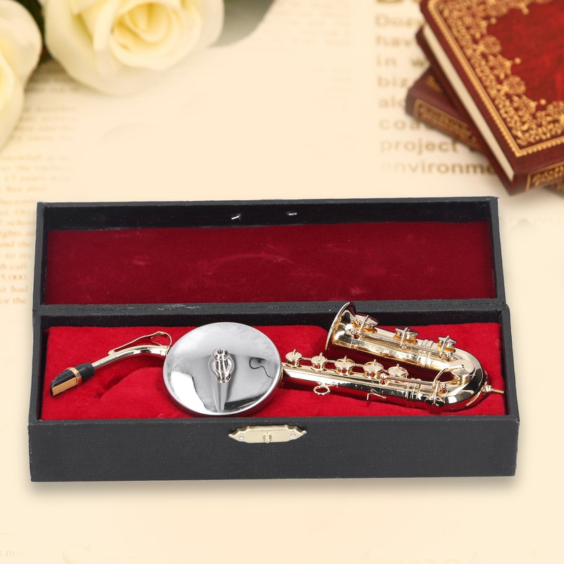 Miniature Copper Saxophone Model with Stand Mini Musical Instrument Ornaments