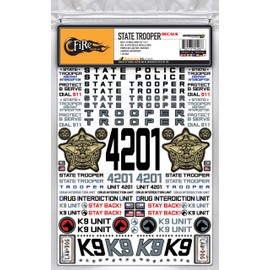 FIRE BRAND RC® State Trooper RC Decals - 1:10 Scale, 8-Color Multi-Fit Vinyl Decal Sheet with Metallics - Die-Cut for Easy Application - Transform Any RC Vehicle