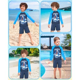 Boys Two Piece Rash Guard Swimsuits Sets Kids Long Sleeve Sunsuit Swimwear Sets