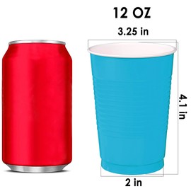 DecorRack Party Cups 12 oz Reusable Disposable Cups for Birthday Party Bachelorette Camping Indoor Outdoor Events Beverage Drinking Cups (Light Blue, 120)