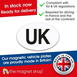 TMS - Magnetic NEW UK Car Stickers For Europe 2021, 2 Pack For Driving Abroad. Strong, Durable, Weather Resistant, Long Lasting, UK PLATES, SIGNS FOR Use In The EU or European Countries (White)