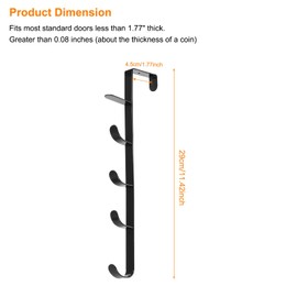 HARFINGTON Over The Door Hooks Metal Over The Door Vertical Hooks Coat Hanger for Hanging Coat Bags and Towels Over The Door Hat Racks with 5 Hooks for Bathroom Behind Back of Door, Black