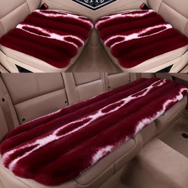 FLMAIPU Faux Sheepskin Car Seat Cover, Thin Fluffy Cute Red Fur Car Seat Cover Full Set for Fuzzy Soft Auto Universal Plush Vehicle Seat Protector Pad Accessories