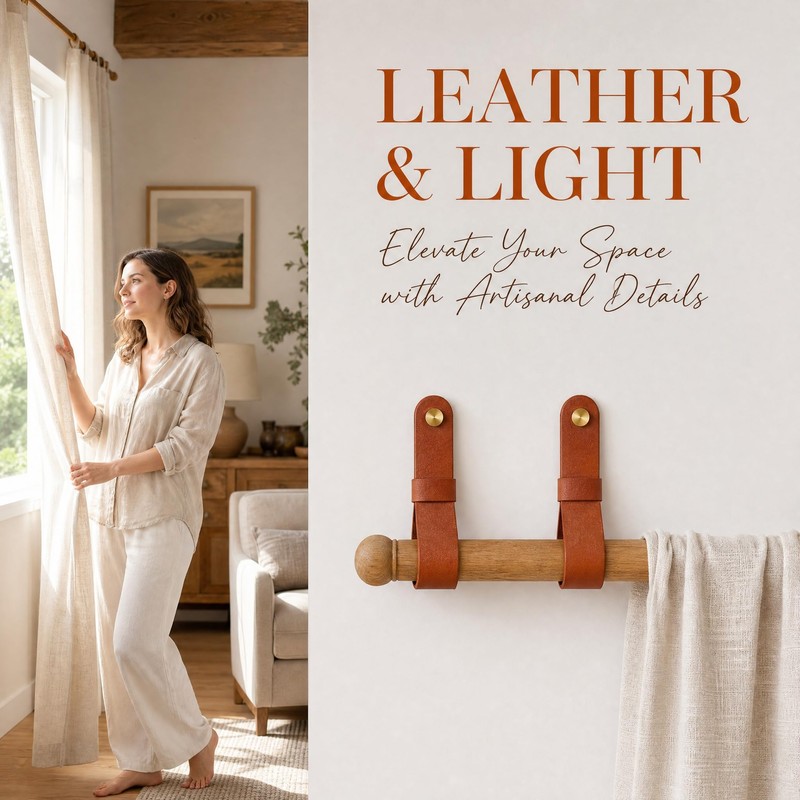 2PCS Leather Curtain Rod Holder, Leather Strap Bracket, PU Leather