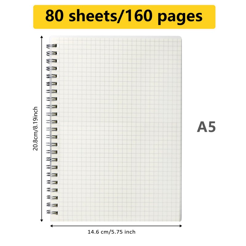 Smilo Spiral Notebook,A5 Graph Paper Notebook,5.75" x 8.19",80 Sheets (160