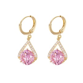 Sonateomber Gold Huggie Small Hoop Earrings Pink Rhinestone dangle Earrings for Women – Cute Sparkly Crystal Dangling Drop Cartilage Leverback Jacket Valentines Jewelry Gifts