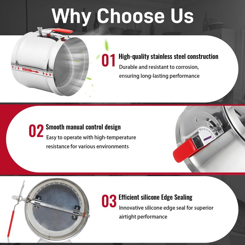 ZOWZEA 8" HVAC Duct Manual Volume Backdraft Damper, Stainless Steel