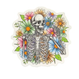 Skeleton Sticker, Flowers, Floral, Waterproof, Decal, Tumbler Sticker, Laptop, Water Bottle