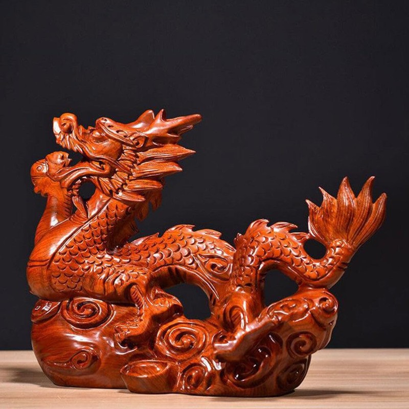 Baluue Creative Chinese Dragon Ornament Wooden Dragon Statue Decor for