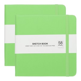 PATIKIL 5x5" Hardcover Leather Pocket Sketchbook, 2Pcs 58 Sheets 150GSM/102lb Blank Notebook Travel Journal Sketching Pad for Writing Drawing Painting Artist, Grass Green