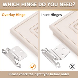 knobelite Satin Nickel Cabinet Hinges for Kitchen Cabinets Doors, 30 Pair -60 Pcs 1/2" Overlay (Variable) Self Closing Decorative Kitchen Cabinet Hinges Flush Mount with Hardware Screws