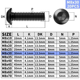 TXXATX Pack of 20 Rounded Head Screws M8 x 30 mm Black Flat Head Screws M8 304 Stainless Steel with Hexagon Socket Full Thread Furniture Screws for DIY Projects Furniture Repair Assembly Maintenance
