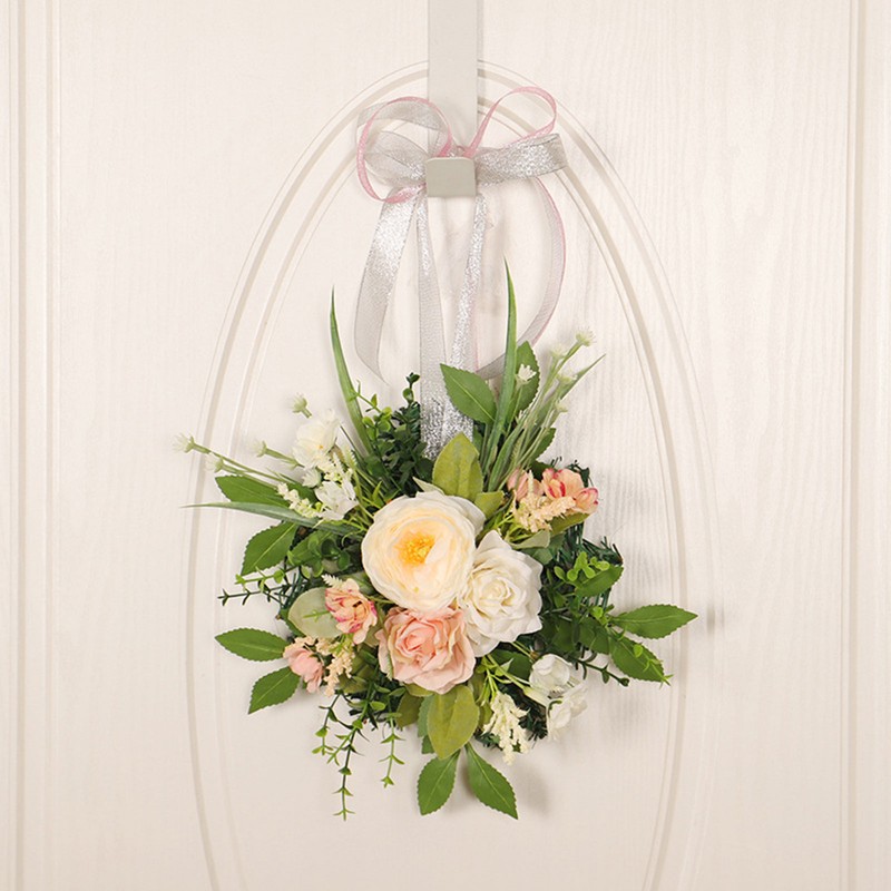 Spring Rose Wreath Front Door Decorative Hanging Wreath Artificial Wall