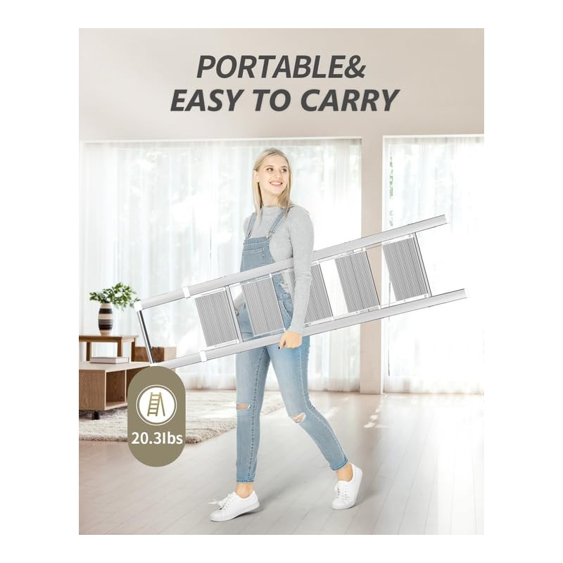 SOLADDER 5 Step Ladder, Folding Step Stool, White Foldable Iron