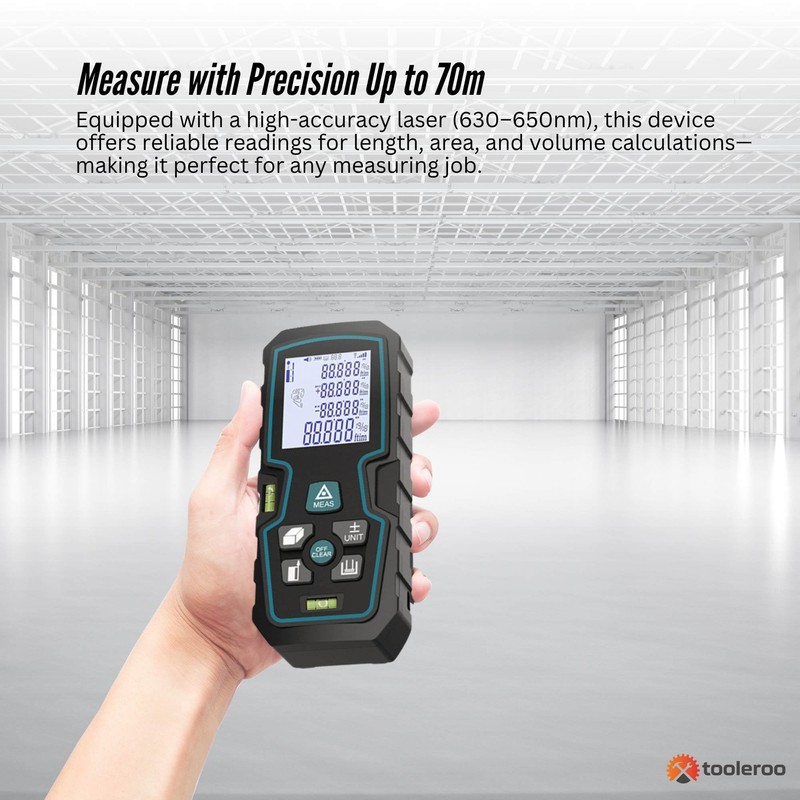Tooleroo 70m Digital Laser Distance Measurer - LCD Area Volume