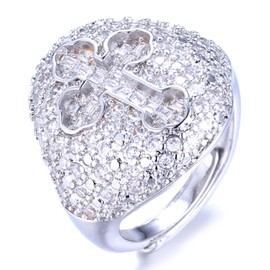 Halukakah Gold Diamond Ring Iced Out, Men's 18 Carat Real Gold Plated/Platinum Plated White Gold Ring Size Adjustable with Free Gift Box, Non-precious metal, No Gemstone