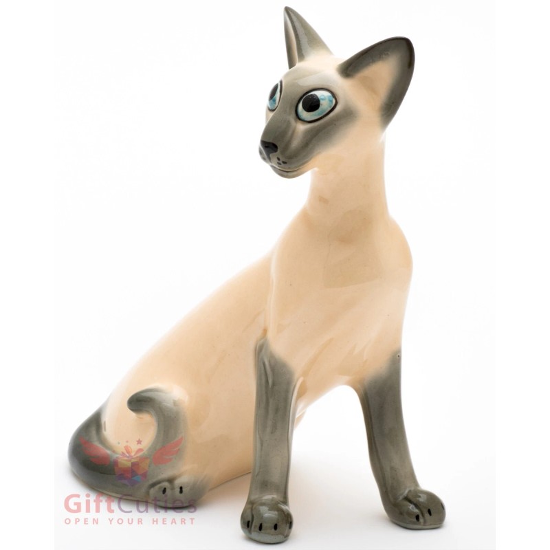 handmade Handcrafted porcelain figurine of the Siamese Cat Kitty Kitten