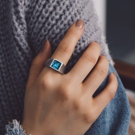 Bandmax Stone Ring Women's Men's Stainless Steel Ring with Stone Black/Blue Band Ring Cubic Zirconia Ring Men's Jewellery Accessories Sizes 54 mm to 72 mm Available