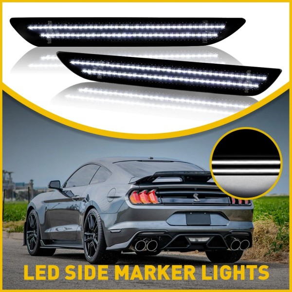 Unbranded Fits Smoked 2015-2022 Mustang Ford Rear White Side LED