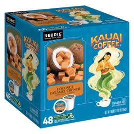 Kauai Coffee K-Cup Pods for Keurig Brewers – Arabica Coffee, 10% Hawaiian – Medium Roast, Nutty Caramel with Tropical Coconut – Coconut Caramel Crunch, 1 Pack of 48 Single Serve K-Cups
