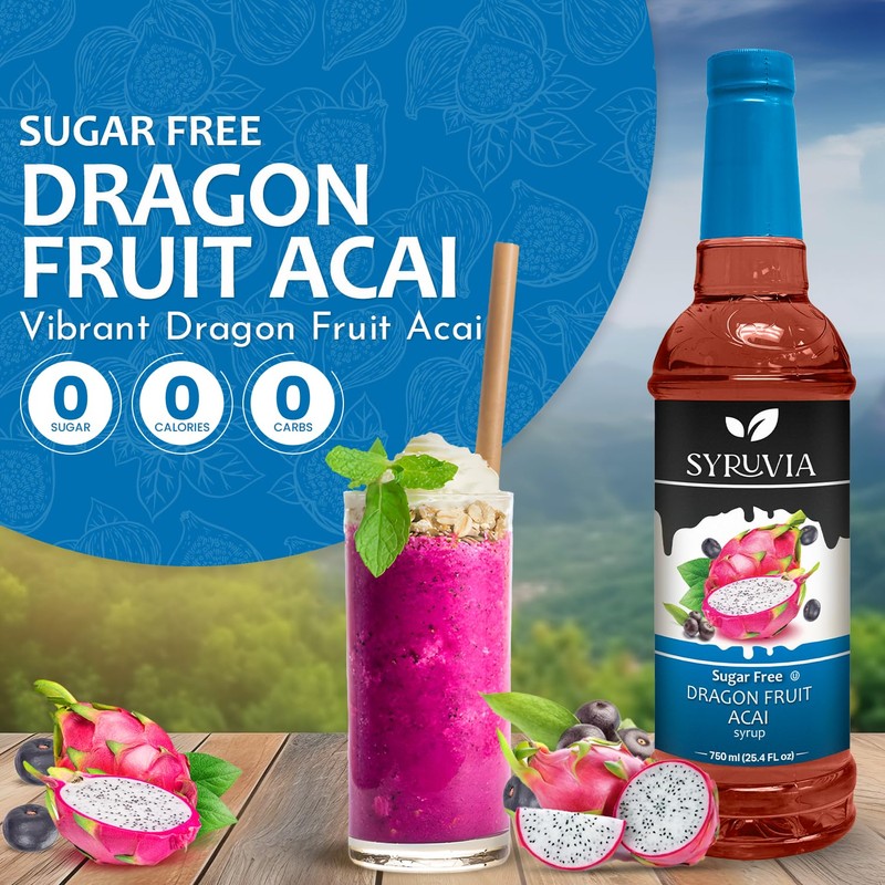 Syruvia Sugar Free Dragon Fruit Acai Syrup With Syrup Pump