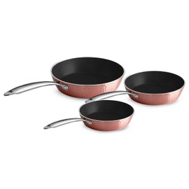 OrGREENiC Rose Hammered Cookware Collection - Non-Stick Ceramic for Even Heating | Safe for Dishwasher, Oven & StoveTop - 3 Piece Set