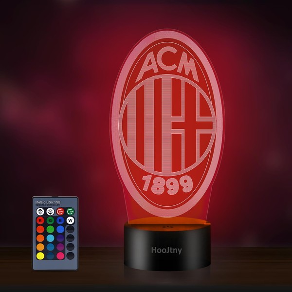 HooJtny Milan Football Lamp, AC Football Milan 3D LED Night Light, 16 Colours, USB Rechargeable, Gift for Children