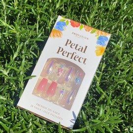 Profusion Cosmetics Petal Perfect 28Pcs Press On Nails, Coffin Shaped Reusable Fake Nails with Glue Tabs for Exotic Spring Look and Nail Art