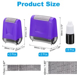 PATIKIL Identity Theft Protection Roller Stamp, 4Pcs 0.7/1.7" Confidential Roller Stamp Privacy ID Police Stamp Roller for Security ID Address with 8Pcs Refills, Purple