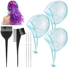 Oruola 3pcs Highlight Caps for Hair,Highlight Cap Kit,hair Highlighting Cap with 3 Metal Hook and 2 Hair Dye Comb & Brush for Salon Hair Dyeing Hairdressing and DIY Dyeing Hair,Highlighting Cap Blue